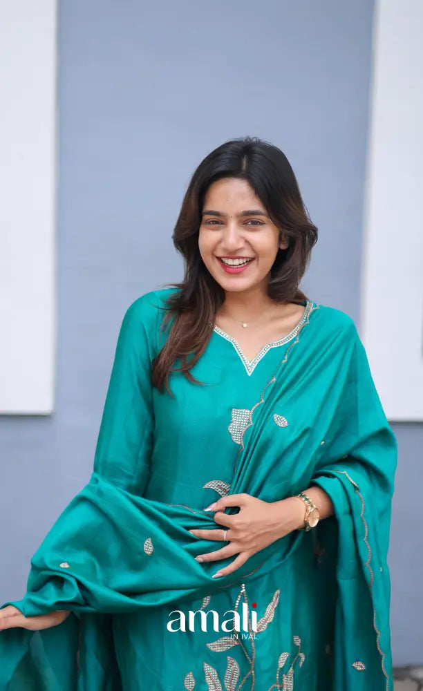 Nakshatra Georgette Salwar - Teal Green salwar